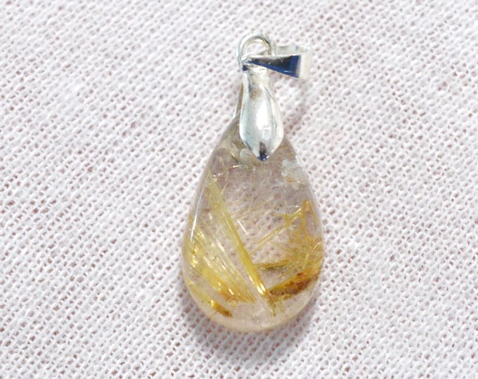 13 carat rutilated quartz - natural stone cabochon pendant - Brazil / FV51