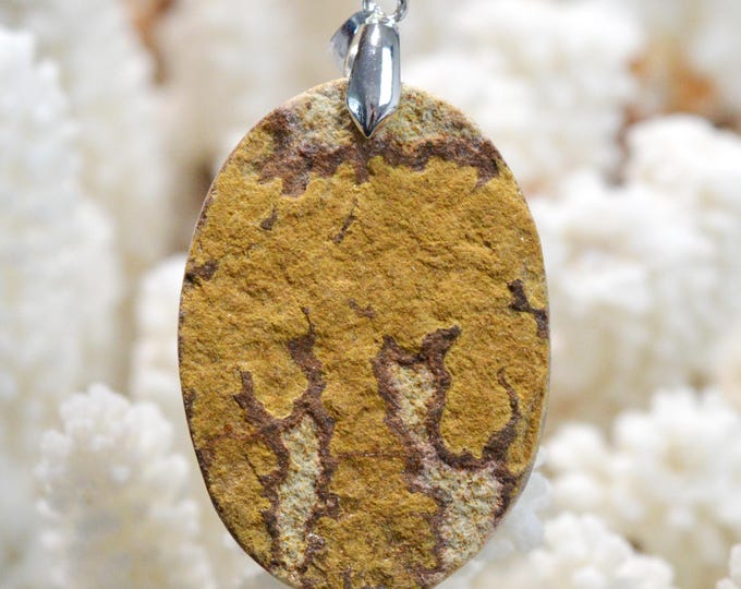 Sandstone & Manganese Dendrites 70 carats - natural stone cabochon pendant - Germany // FT57