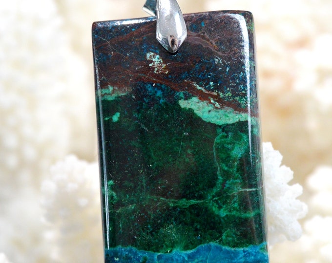 Chrysocolla & Cuprite 95 carats - natural stone cabochon pendant - Congo // CF7