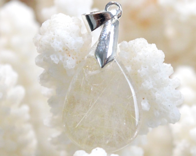 15 carat rutilated quartz - natural stone cabochon pendant - Brazil / FK47