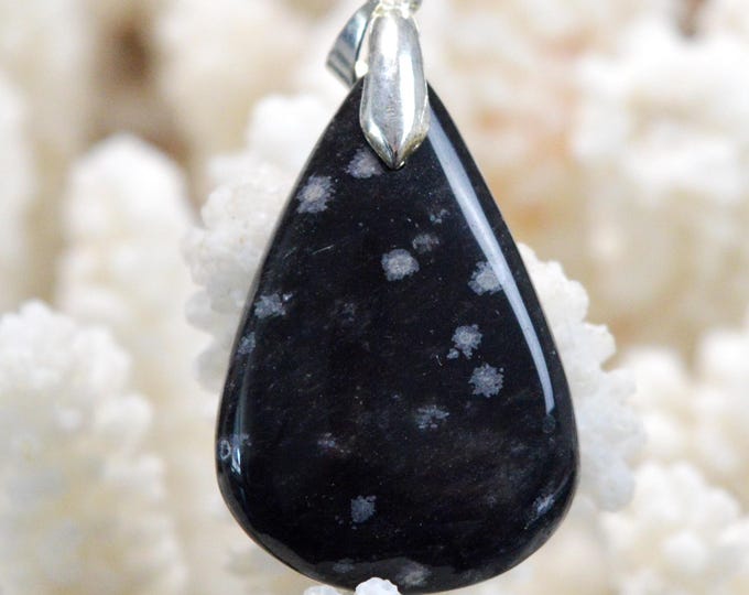 32 Carat Snowflake Obsidian - Natural Stone Cabochon Pendant - USA / FU22