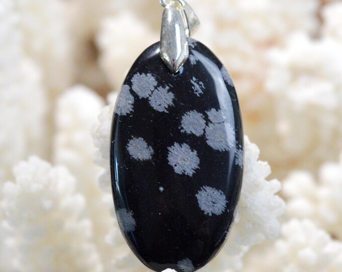 33 Carat Snowflake Obsidian - Natural Stone Cabochon Pendant - USA / FU23