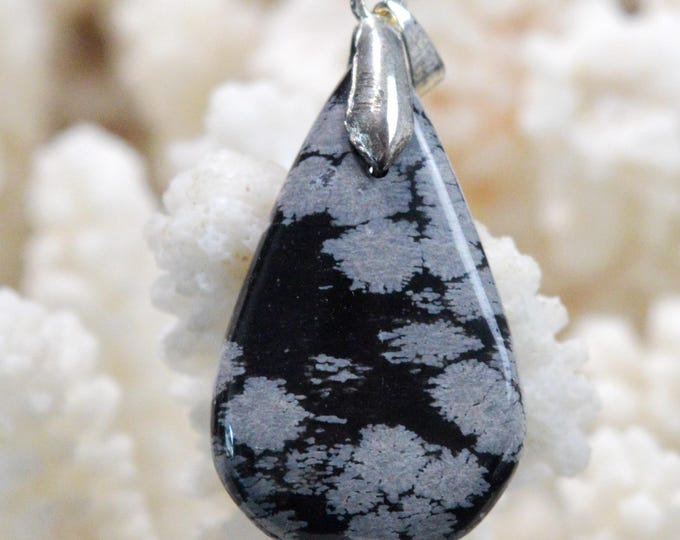 27 Carat Snowflake Obsidian - Natural Stone Cabochon Pendant - USA / FU21