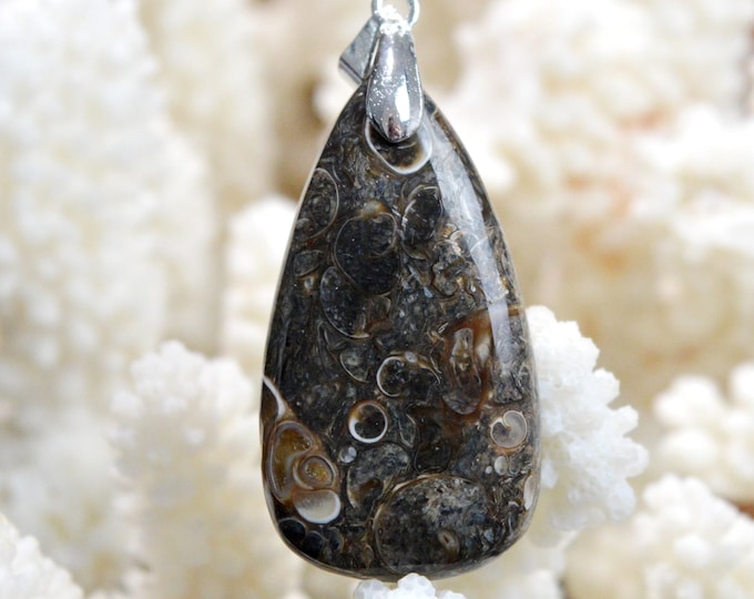 Turitella agate 50 carats - natural stone cabochon pendant - USA // DO49
