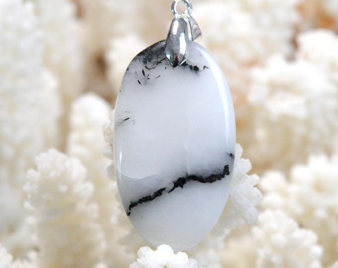 Quartz & tourmaline noire 52 carats - pendentif cabochon pierre naturelle - Brésil / GB10