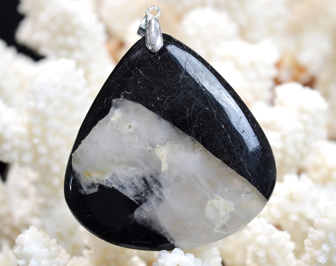 Quartz & tourmaline noire 200 carats - pendentif cabochon pierre naturelle - Brésil // CP73