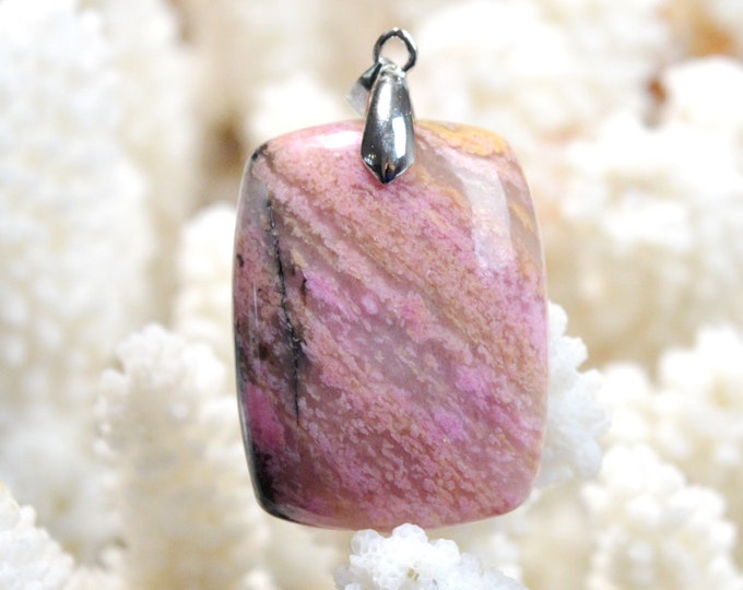 Rhodonite & Quartz 79 carats - natural stone cabochon pendant - Italy / FF44 - RARE