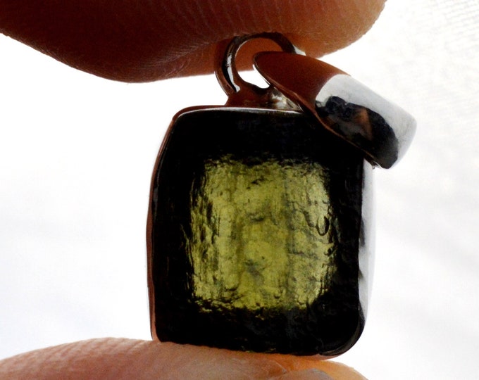 Moldavite - 12.5 carats - pendentif pierre naturelle - République Tchèque - Argent 925