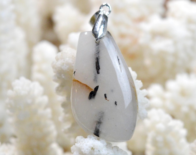 Quartz & tourmaline noire 41 carats - pendentif cabochon pierre naturelle - Pakistan / FQ32