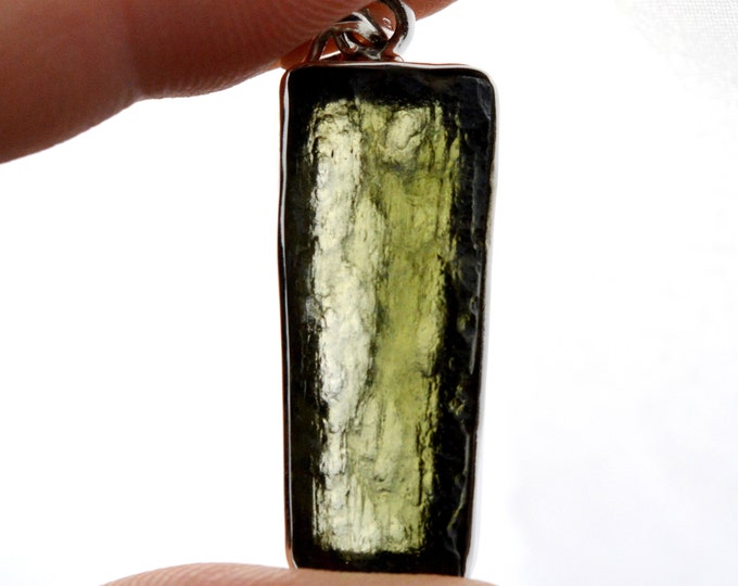Moldavite - 20 carats - pendentif pierre naturelle - République Tchèque - Argent 925