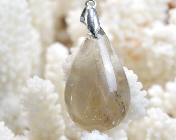 Quartz fumé 40 carats - pendentif cabochon pierre naturelle - Madagascar / FK84