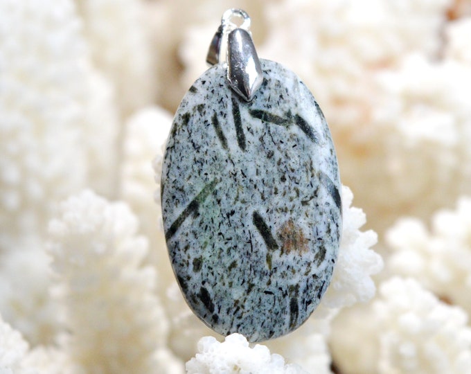 Hornblende & Almandine Garnet 41 carats - natural stone cabochon pendant - Austria / EF91