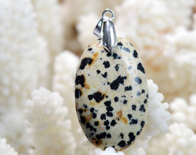 Jaspe dalmatien 35 carats - pendentif cabochon pierre naturelle - Mexique / FL71