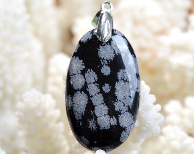 37 Carat Snowflake Obsidian - Natural Stone Cabochon Pendant - USA / EK29