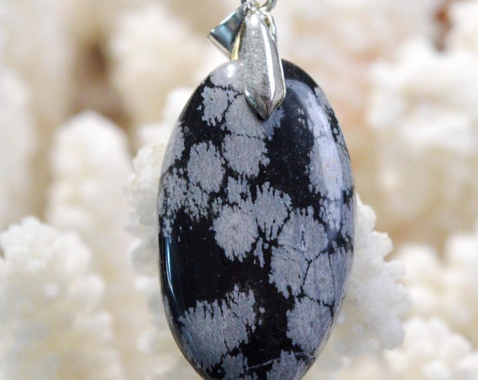 32 Carat Snowflake Obsidian - Natural Stone Cabochon Pendant - USA / FU14