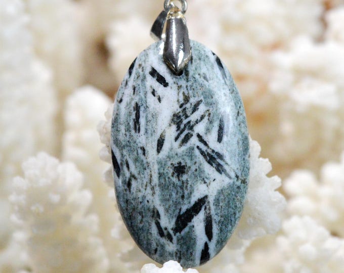 Hornblende & Almandine Garnet 36 carats - natural stone cabochon pendant - Austria / FZ13