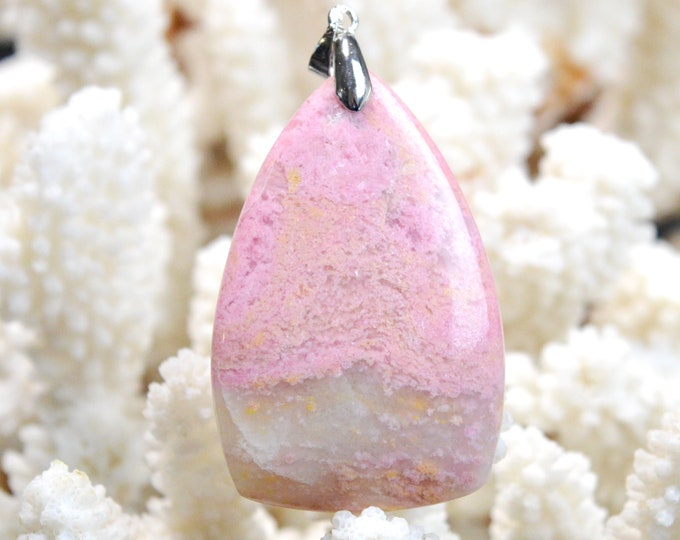 Rhodonite & Quartz 94 carats - natural stone cabochon pendant - Italy / FF41 - RARE