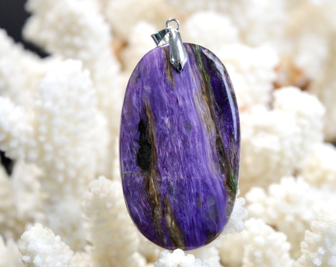Charoite 97 carats - pendentif cabochon pierre naturelle - Russie / ED56