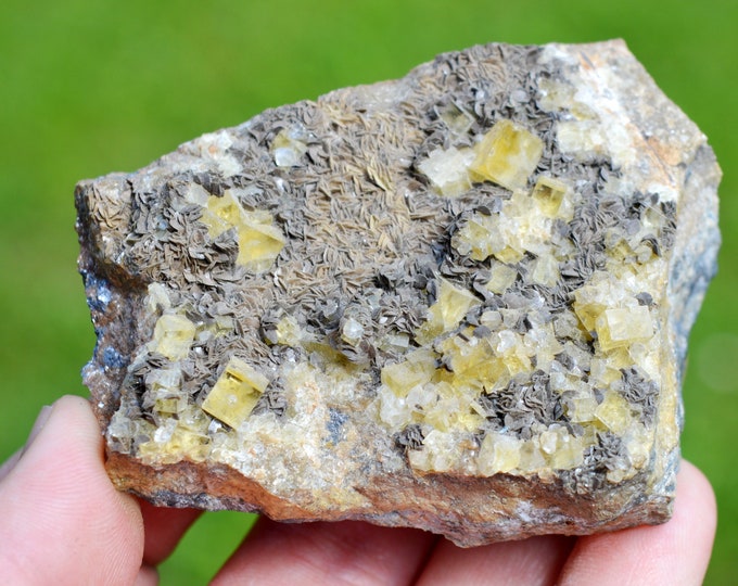 Fluorite & Siderite 289 grams - Peyrebrune, Montredon-Labessonnié, Castres, Tarn, Occitanie, France