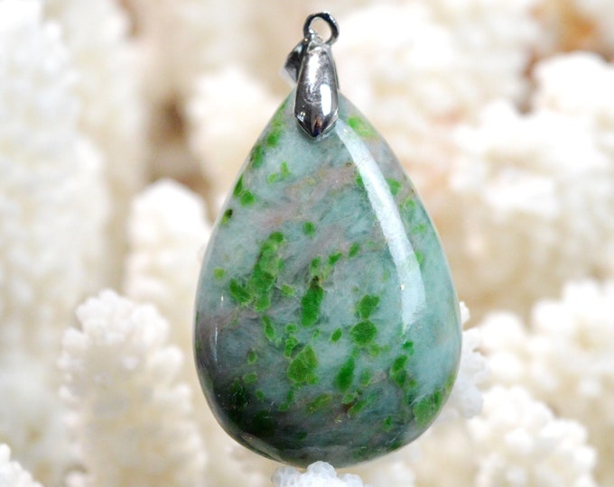 Jade Omphacite & Albite 78 carats - natural stone cabochon pendant - Italy / FF8 - RARE