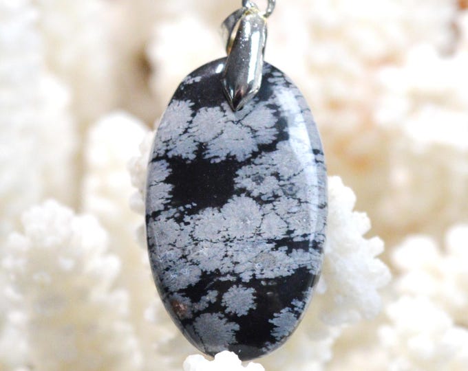 32-carat Snowflake Obsidian - Natural Stone Cabochon Pendant - USA / GA30