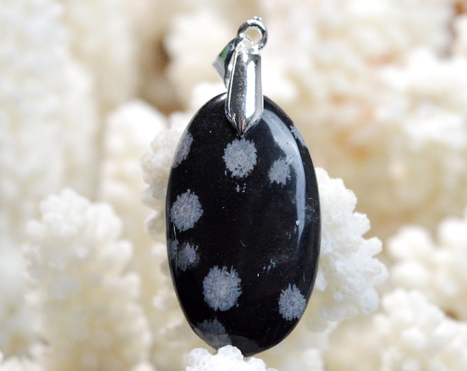24 Carat Snowflake Obsidian - Natural Stone Cabochon Pendant - USA / EK52