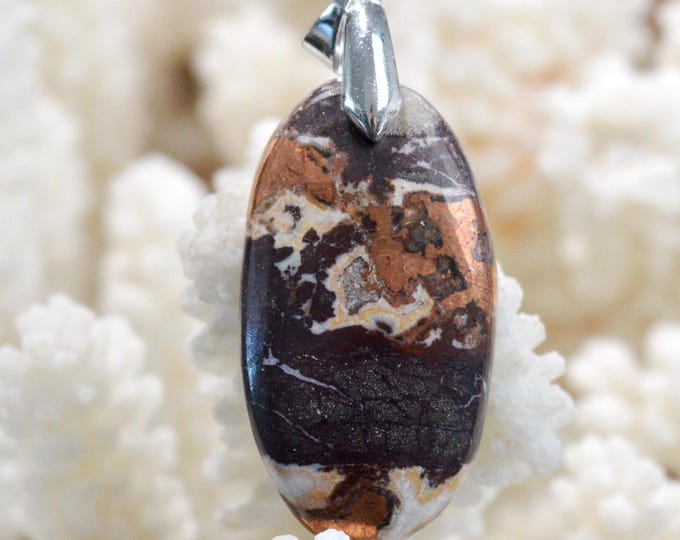 Native Copper & Dolomite 54 Carat - Natural Stone Cabochon Pendant - Michigan, USA / FU3
