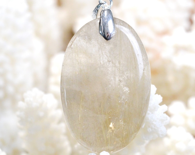 58 carat rutile quartz - natural stone cabochon pendant - Brazil // DI34