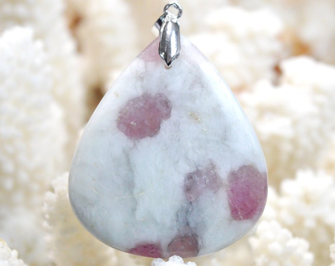 Quartz & pink tourmaline 108 carats - natural stone cabochon pendant - Taquaral, Brazil / EO21