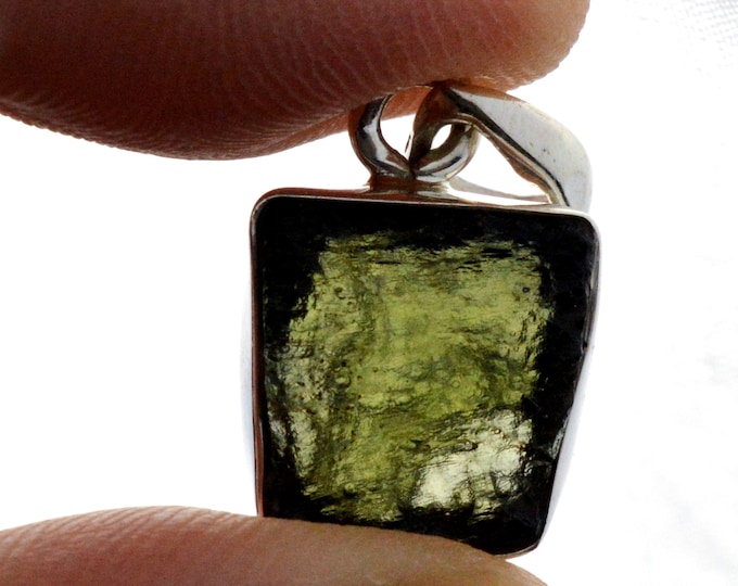 Moldavite - 12.5 carats - pendentif pierre naturelle - République Tchèque - Argent 925