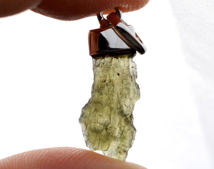 Moldavite - 7 carats - pendentif pierre naturelle - République Tchèque - Argent 925