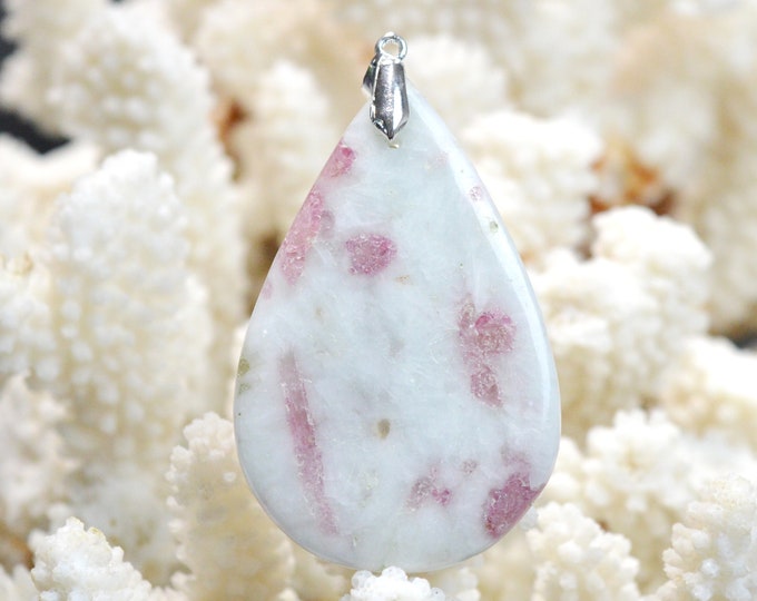 Quartz & pink tourmaline 87 carats - natural stone cabochon pendant - Taquaral, Brazil / EO23