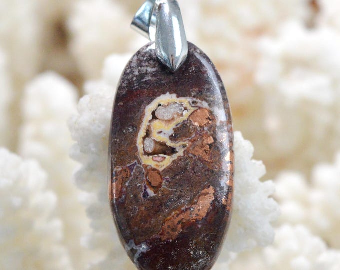 Native Copper & Dolomite 40 Carat - Natural Stone Cabochon Pendant - Michigan, USA / FU13