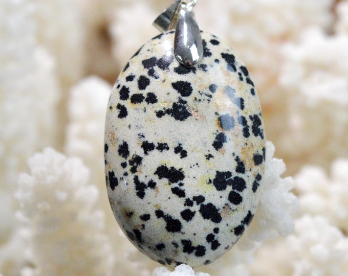 Jaspe dalmatien 51 carats - pendentif cabochon pierre naturelle - Mexique / FY51