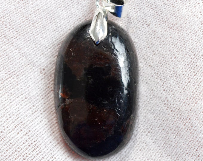 Grenat Spessartine & Tourmaline Schorl 87 carats - pendentif cabochon pierre naaturelle - Pakistan / ER33