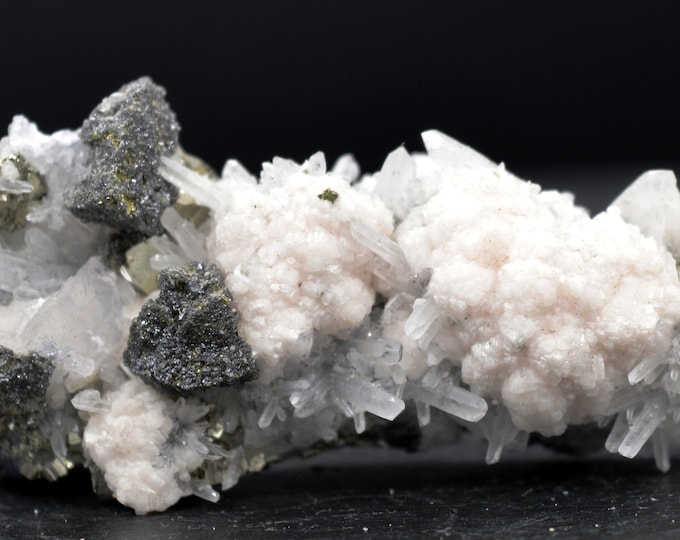 Manganocalcite quartz pyrite - 41 grams - Krushev dol deposit, Krushev dol mine, Madan ore field, Smolyan Province, Bulgaria