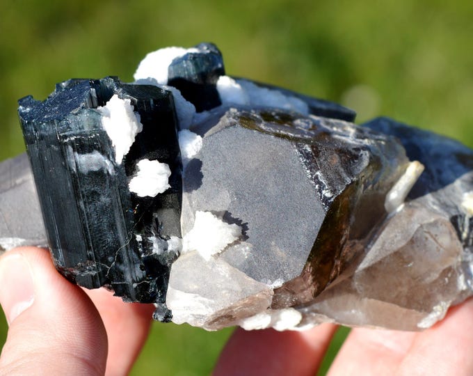 Smoky Quartz & Tourmaline Cleavelandite 472 grams - Stak Nala, Haramosh Mts., Roundu District, Gilgit-Baltistan, Pakistan