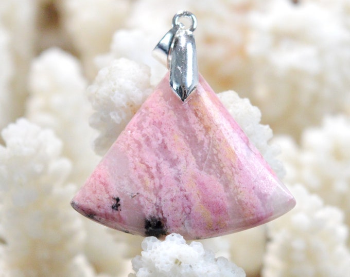 Rhodonite & Quartz 34 carats - natural stone cabochon pendant - Italy / FL98 - RARE