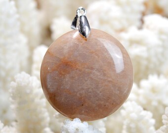 Pendentif Pierre De Lune Pêche 9 Carats - Cabochon Naturel - Inde - Neuf Avec étiquettes