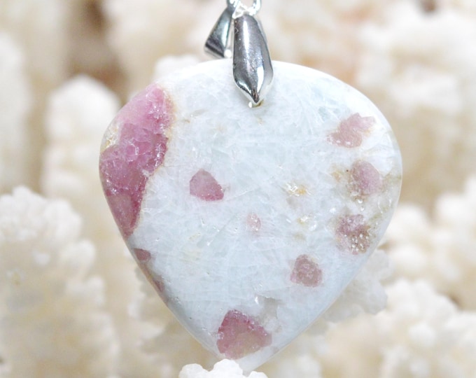 Quartz & pink tourmaline 31 carats - natural stone cabochon pendant - Taquaral, Brazil / FW88