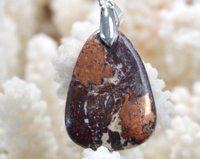 Native Copper & Dolomite 43 Carat - Natural Stone Cabochon Pendant - Michigan, USA / FU1