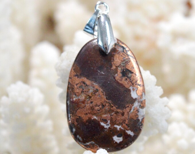 Native Copper & Dolomite 41 Carat - Natural Stone Cabochon Pendant - Michigan, USA / FT94