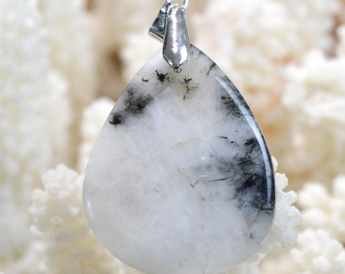 Quartz & tourmaline noire 50 carats - pendentif cabochon pierre naturelle - Brésil / GB14