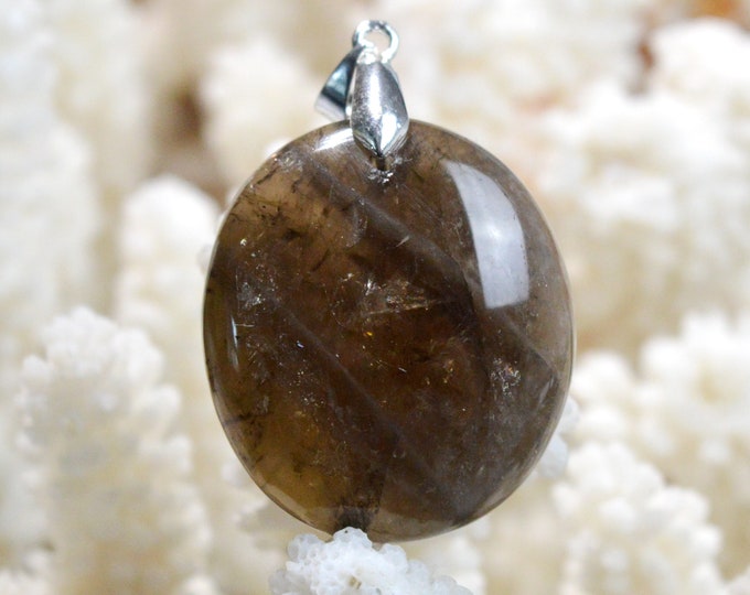 Quartz fumé 72 carats - pendentif cabochon pierre naturelle - Madagascar / FK80