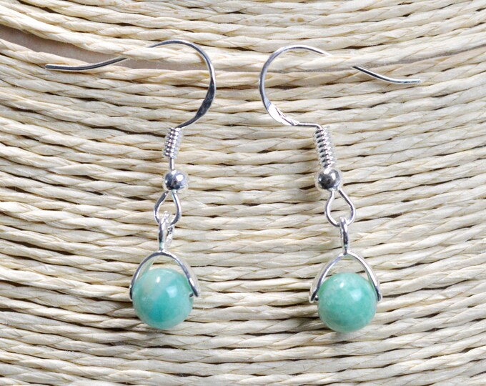 Amazonite - 6mm pearl dangling earrings - 925 silver