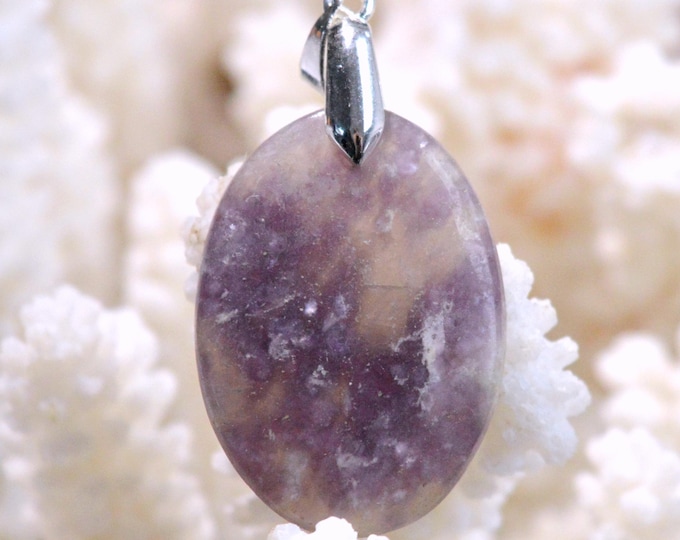 25-carat Lepidolite - Natural Stone Cabochon Pendant - Brazil / FY7