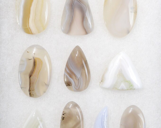 Lot x10 Agate 363 carats - natural stone cabochon // Ref BY51