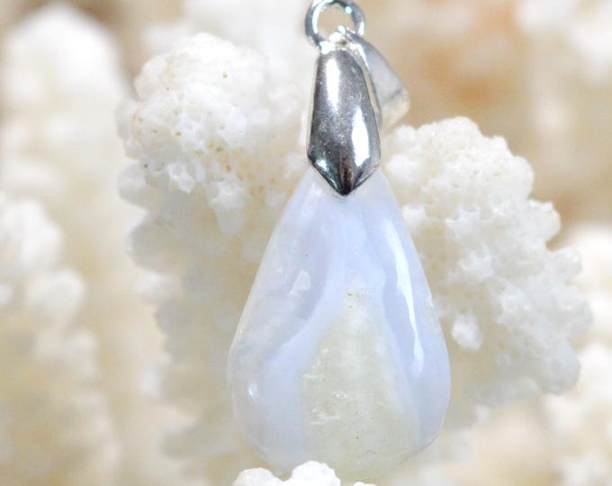 14k Blue Lace Agate - Natural Stone Cabochon Pendant - Mozambique / GB35