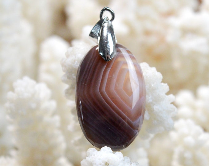 Agate 20 carats - pendentif cabochon pierre naturelle - Botswana / FG90