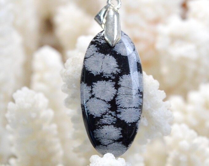 24 Carat Snowflake Obsidian - Natural Stone Cabochon Pendant - USA / FU17